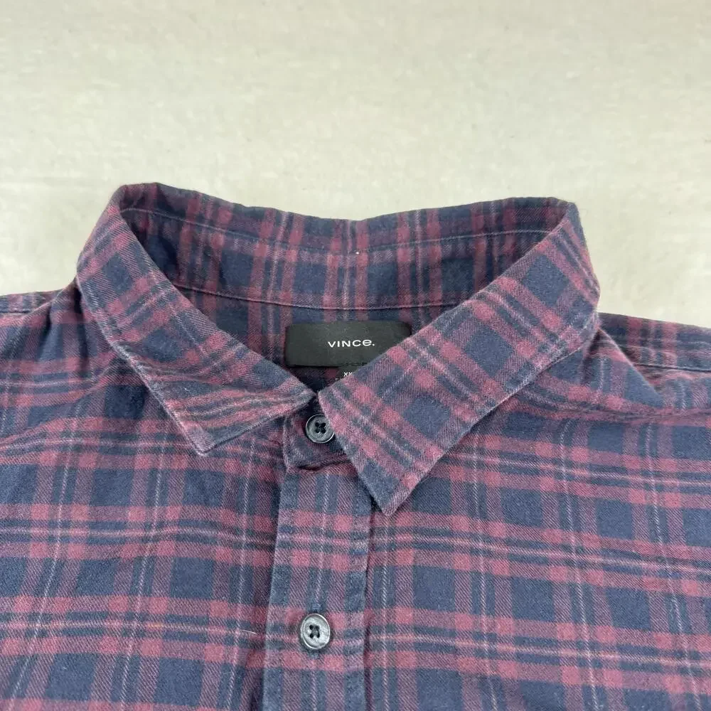 Vince Shirt Mens Size 2XL Red Plaid Flannel Classic Fit Long Sleeve Button Up